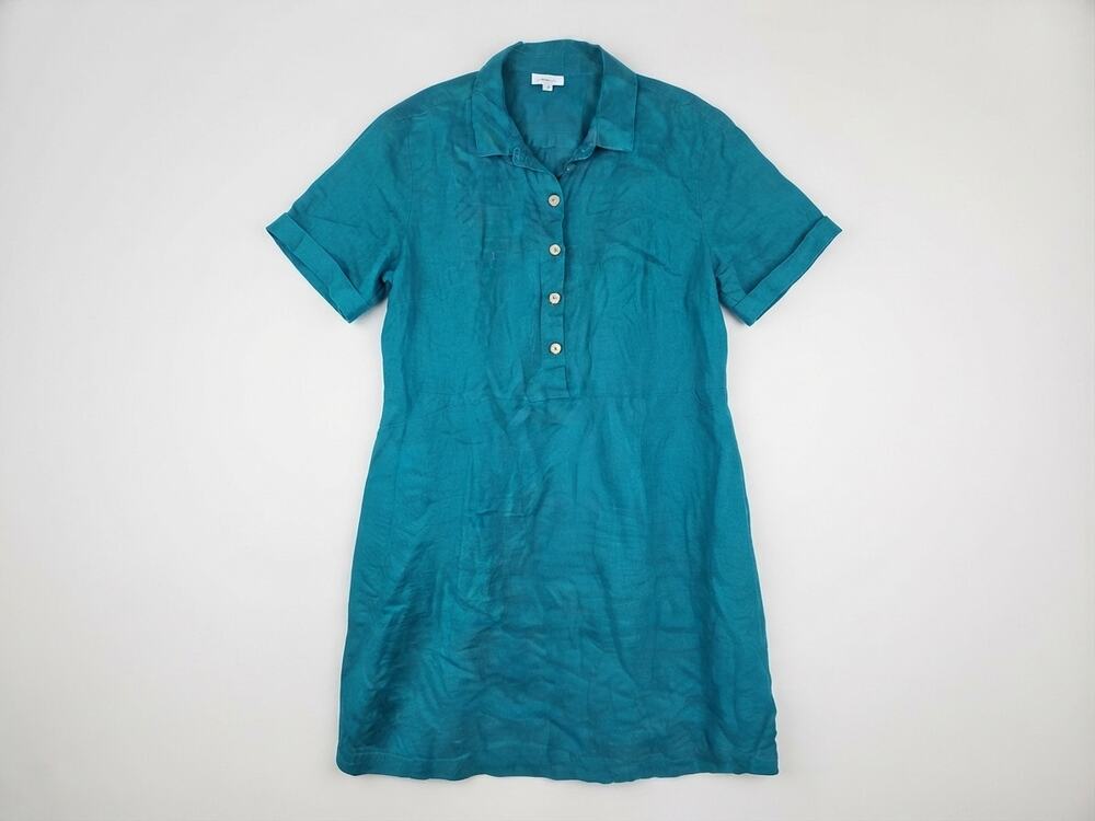 J.Jill Linen 4X Teal Blue Shirt Dress Lagenlook Coastal Casual Comfort